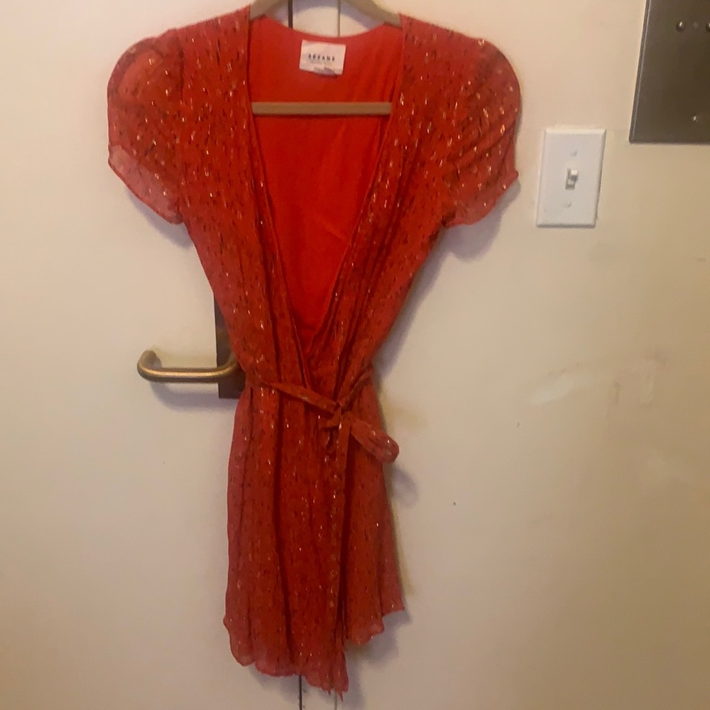 Sezane Silk Red Mini Wrap Dress Size 34